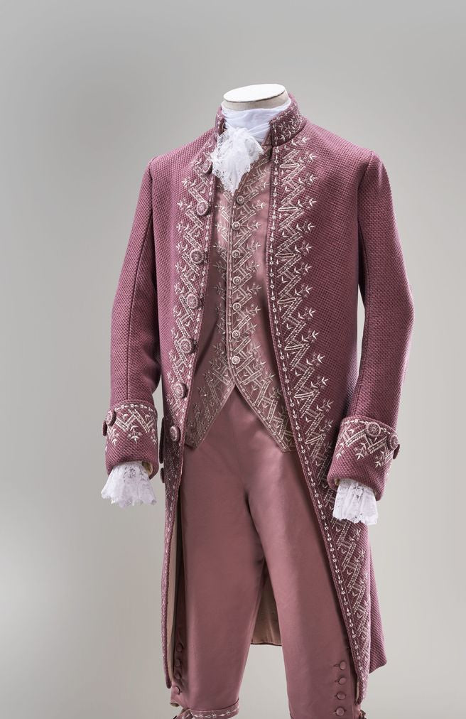 Men 3pc French Rococo Fashion 18th Century Suit Costume Hand Embroidery Free Lace Jabots & Cuff (HS-114) Bespoke Point