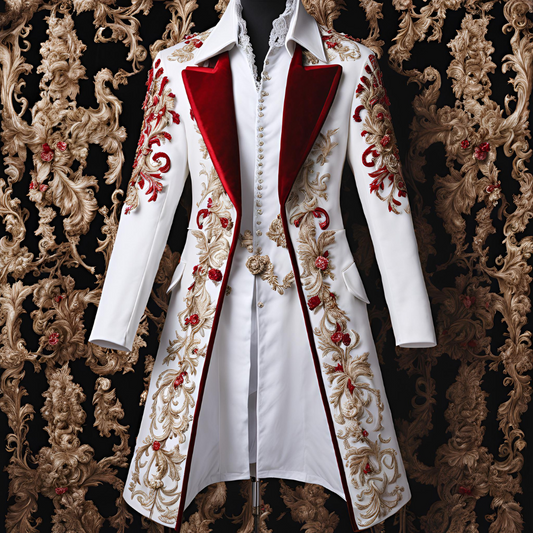 Men 3pc French Rococo Fashion 18th Century Suit Costume Hand Embroidery Free Lace Jabots & Cuff (HS-60) Bespoke Point