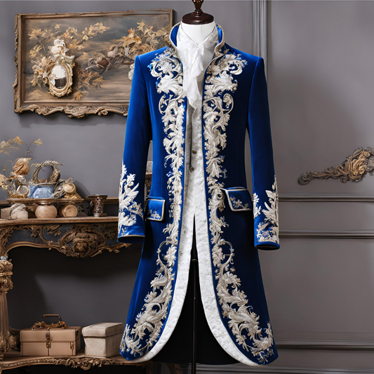 Men 3pc French Rococo Fashion 18th Century Suit Costume Hand Embroidery Free Lace Jabots & Cuff (HS-62) Bespoke Point