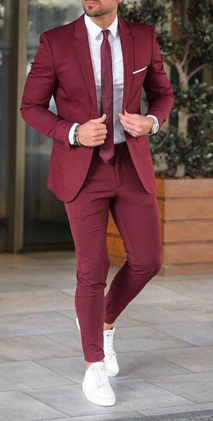 Men 2pc Wine Cotton Suit (MS-16)