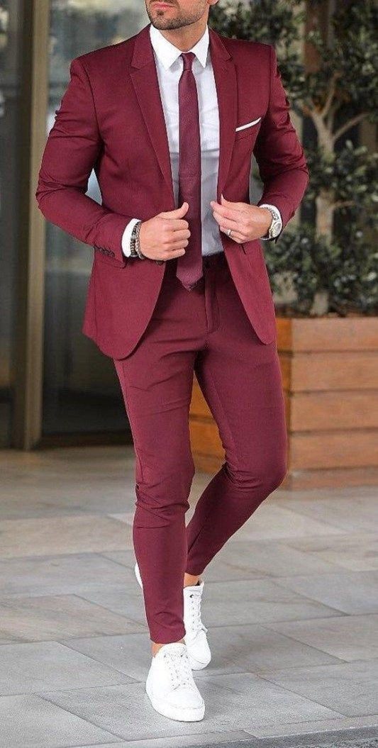 Men 2pc Wine Cotton Suit (MS-16) Bespoke Point