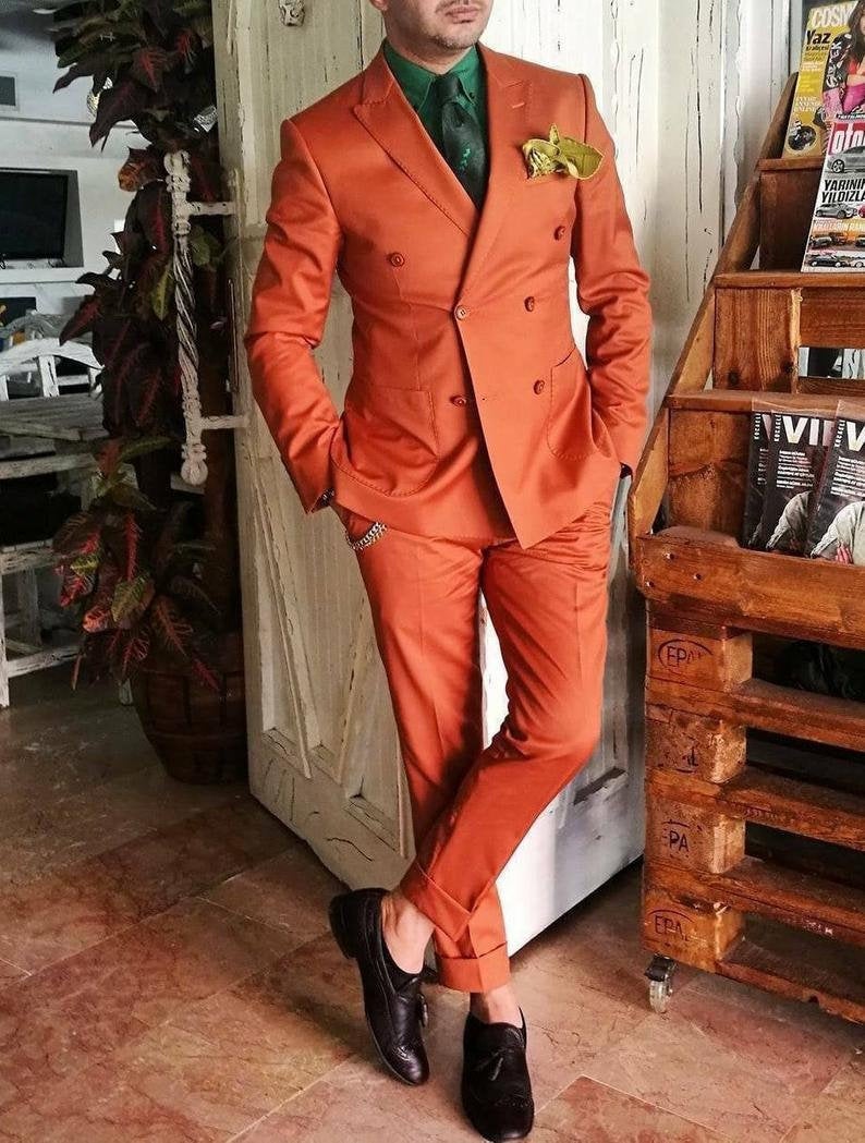 Men 2pc Orange Cotton Suit (MS-18)