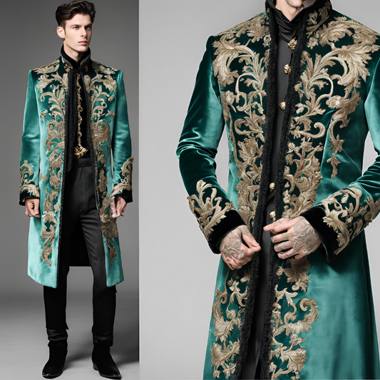 Men 3pc French Rococo Fashion 18th Century Suit Costume Hand Embroidery Free Lace Jabots & Cuff (HS-65) Bespoke Point