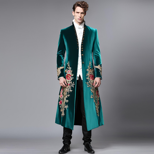 Men 3pc French Rococo Fashion 18th Century Suit Costume Hand Embroidery Free Lace Jabots & Cuff (HS-67) Bespoke Point