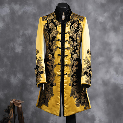 Men 3pc French Rococo Fashion 18th Century Suit Costume Hand Embroidery Free Lace Jabots & Cuff (HS-68) Bespoke Point