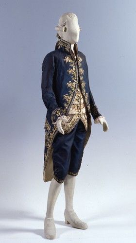 Men 3pc Blue Cotton French Rococo Fashion 18th Century Suit Costume Free Lace Jabots & Cuff (HS-10)