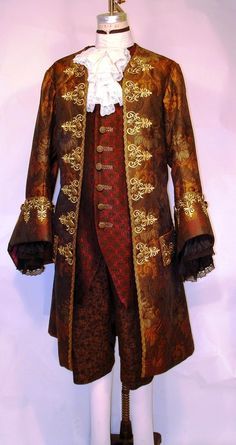 Men 3pc Red Cotton French Rococo Fashion 18th Century Suit Costume Free Lace Jabots & Cuff (HS-07)