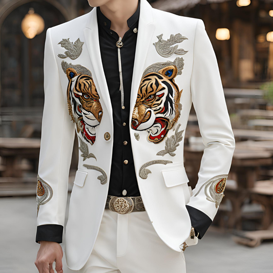 Men 2pc White Embroidery Suit (NS-75)