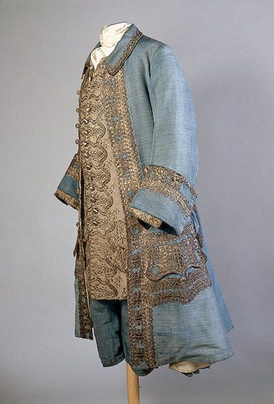 Men 3pc Sky Blue Cotton French Rococo Fashion 18th Century Suit Costume Free Lace Jabots & Cuff (HS-09)