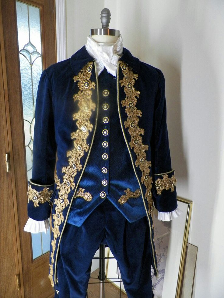 Men 3pc French Rococo Fashion 18th Century Suit Costume Hand Embroidery Free Lace Jabots & Cuff (HS-140) Bespoke Point