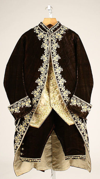 Men 3pc French Rococo Fashion 18th Century Suit Costume Hand Embroidery Free Lace Jabots & Cuff (HS-129) Bespoke Point