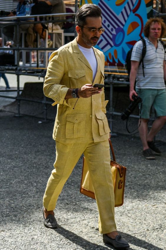 Men 2pc Yellow Linen Suit (MS-13)