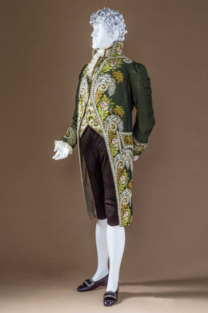 Men 3pc French Rococo Fashion 18th Century Suit Costume Hand Embroidery Free Lace Jabots & Cuff (HS-121) Bespoke Point