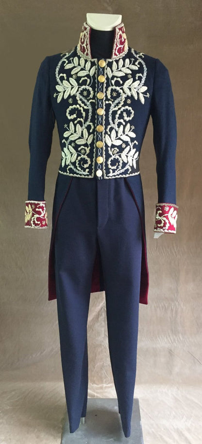 Men 2pc French Rococo Fashion 18th Century Suit Costume Hand Embroidery Free Lace Jabots & Cuff (HS-139) Bespoke Point