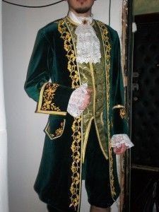 Men 3pc Green Velvet French Rococo Fashion 18th Century Suit Costume Free Lace Jabots & Cuff (HS-15)