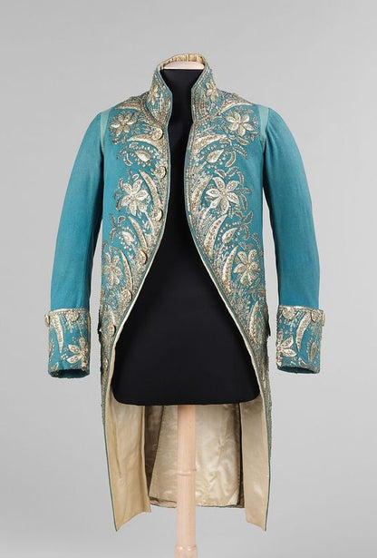 Men 3pc Turquoise French Rococo Fashion 18th Century Suit Costume Free Lace Jabots & Cuff (HS-18)