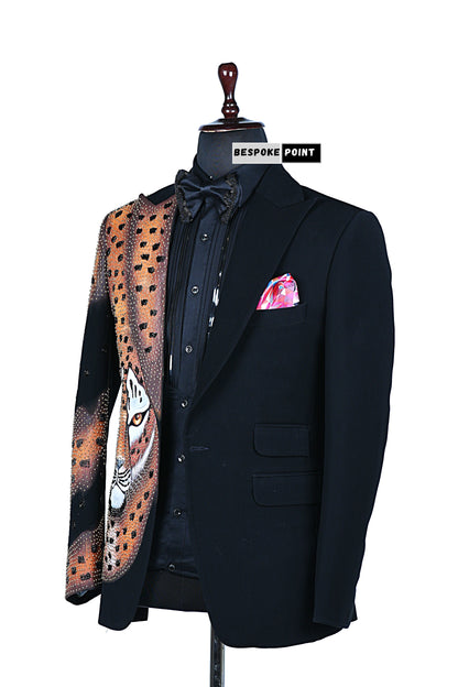 Men 2pc Black Tiger Embroidery Suit (NS-29)