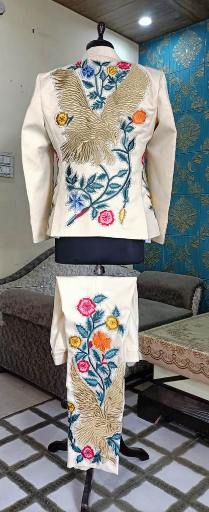 Men 2pc Ivory Embroidery Suit (NS-06)