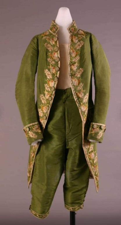 Men 3pc French Rococo Fashion 18th Century Suit Costume Hand Embroidery Free Lace Jabots & Cuff (HS-164) Bespoke Point