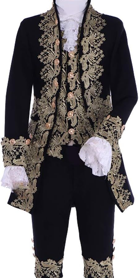 Men 3pc French Rococo Fashion 18th Century Suit Costume Hand Embroidery Free Lace Jabots & Cuff (HS-181) Bespoke Point