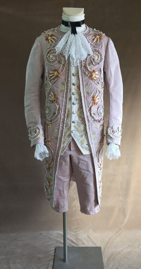 Men 3pc Pink Cotton French Rococo Fashion 18th Century Suit Costume Free Lace Jabots & Cuff (HS-21)
