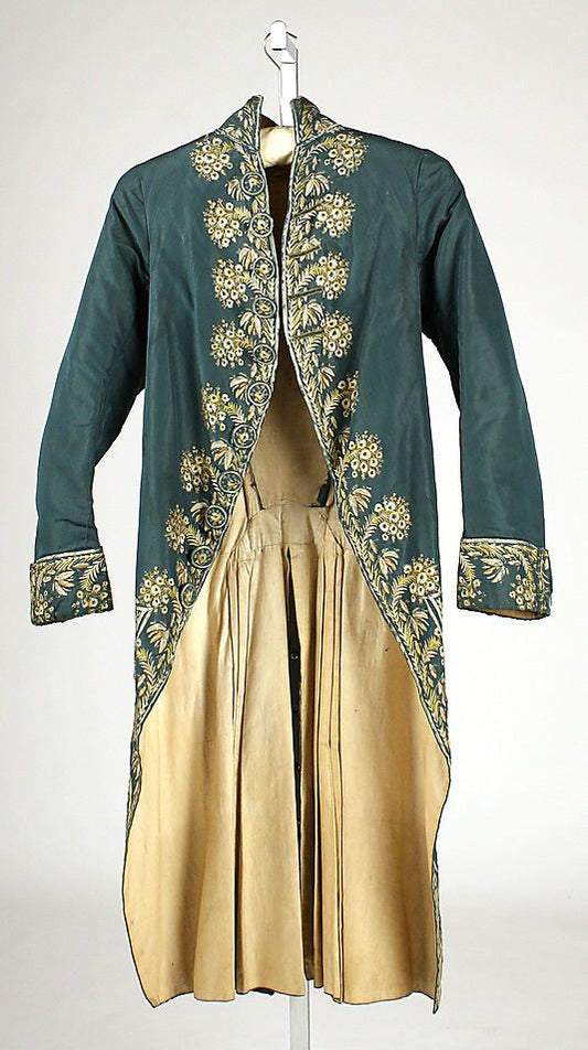 Men 3pc French Rococo Fashion 18th Century Suit Costume Hand Embroidery Free Lace Jabots & Cuff (HS-184) Bespoke Point