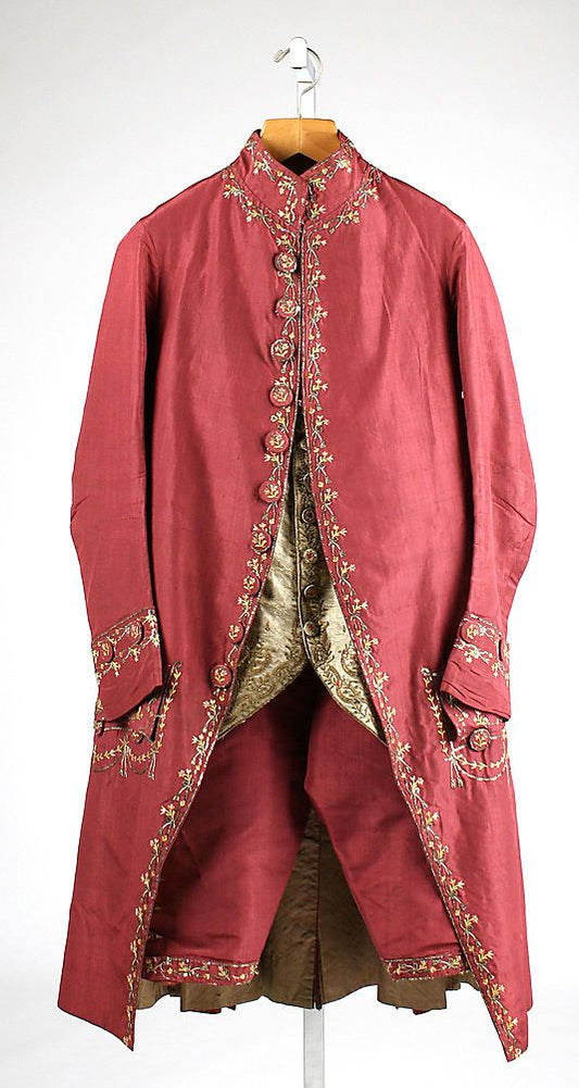 Men 3pc French Rococo Fashion 18th Century Suit Costume Hand Embroidery Free Lace Jabots & Cuff (HS-178) Bespoke Point