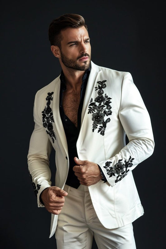 Men 2pc White Suits (NS-216) Bespoke Point