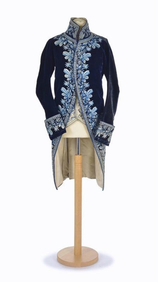 Men 3pc Blue Velvet French Rococo Fashion 18th Century Suit Costume Free Lace Jabots And Cuff (HS-06)