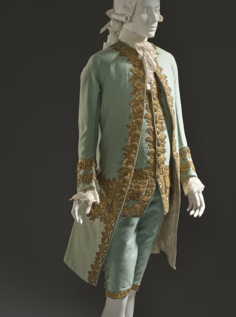 Men 3pc Light Green Cotton French Costume Free Lace Jabots And Cuff (HS-01) Bespoke Point